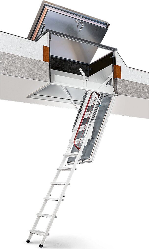 Wippro Střešní výlez FDA - EUROSTEP Velikost otvoru: 120 x 60 cm, Tloušťka stropní konstrukce: 33 - 43 cm, Světlá výška místnosti: 275 - 285 cm