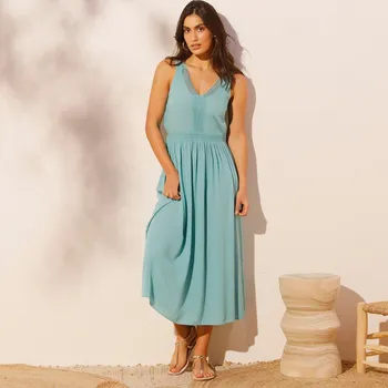 Dámské šaty Dlouhé šaty bez rukávů, macramé tyrkysová 50