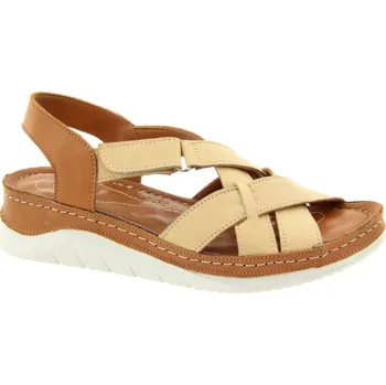Dámské sandále YO Dámské kožené béžovo-hnědé sandály YO-022-05-6115-TAN-255 Velikost 36