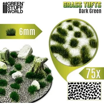 Plastikový model Grass Tufts – samolepící drny tmavě zelená tráva 6mm (75 ks)