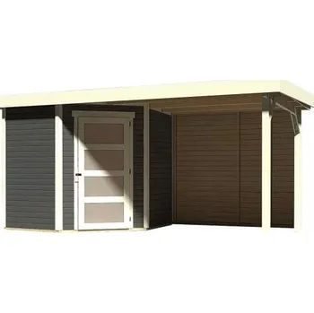 Zahradní domek KARIBU HOLZTECHNIK dřevěný domek KARIBU SCHWANDORF 3 + přístavek včetně zadní stěny 240 cm (9211) terragrau LG3894