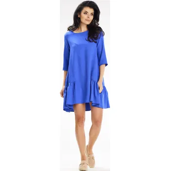 Dámské šaty Volné trapézové šaty v mini s 3/4 rukávy A648 Barva: Modrá, Velikost: S/M