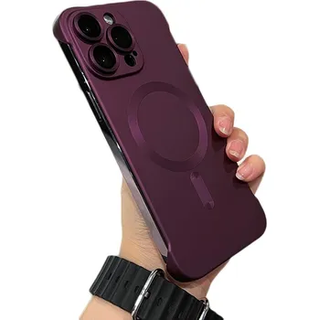 Pouzdro na mobilní telefon Ultratenký bezrámečkový metalický kryt Magsafe se sklem na fotoaparát pro iPhone 13 Barva: Fialová