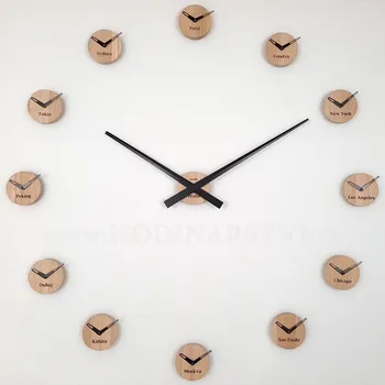 Hodiny KUBRi 0001A - dubové hodiny české výroby se zobrazením 12 časových zón