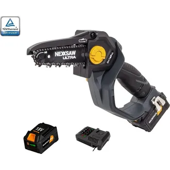 Motorová pila AKU elektrická řetězová pila, jednoruční AKU pilka na větve 18V Li-Ion, bezuhlíkový motor, délka lišty 180 mm, hloubka řezu 150 mm, vč. 4.0Ah baterie a nabíječky, NEXXSAW ULTRA V3.2 BATAVIA (BATAVIA)