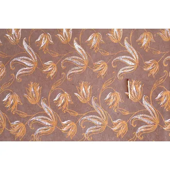 Umělecký papír Ruční papír se vzorem - HNĚDÝ S TULIPÁNY 25 x 37 cm