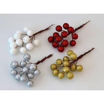 umělá květina Kuličky třpytivé na drátku 12 ks ČERVENÉ