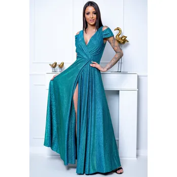 Dámské šaty Společenské šaty se spadlými rameny a výstřihem GALA diamond - L Barva: Zelená, Velikost: L