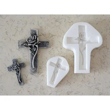 Silikonová forma - Kříž s růžičkou MALÝ 85 x 110 x 22 mm