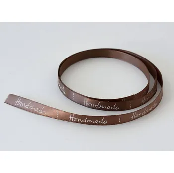 Stuha Stuha saténová s potiskem Hand made HNĚDÁ