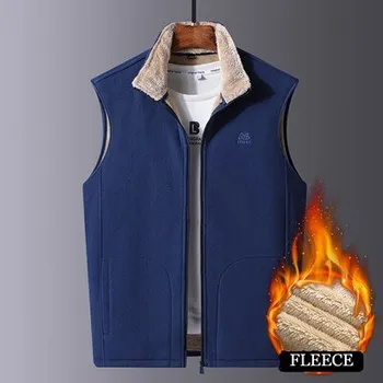 Pánský kabát Zimná pánska vesta army štýl s kožušinovou podšívkou Barva: Modrá, Velikost: 4XL