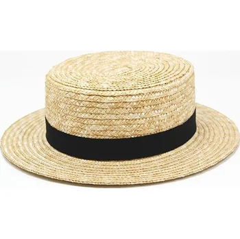 Klobouk Letní slaměný klobouk Boater s černou stuhou - S-M (56 cm)