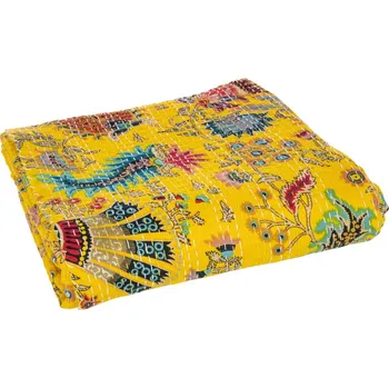 Přehoz na lůžko Veliká žlutá bavlněná plážová deka s prošíváním Beach Plaid - 270*220*0,5 cm