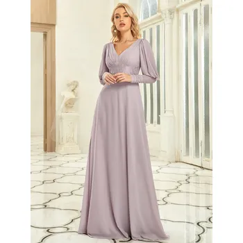 Dámské šaty Plesové a svatební šaty se širokými rukávy a výstřihem - S Barva: Lilová, Velikost: S