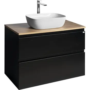 Koupelnový nábytek ALTAIR skříňka s deskou 87,5 cm, černá mat/dub emporio