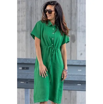 Dámské šaty H&D HOME DESIGN H&D dámské košilové lněné šaty zelené Velikost: 34