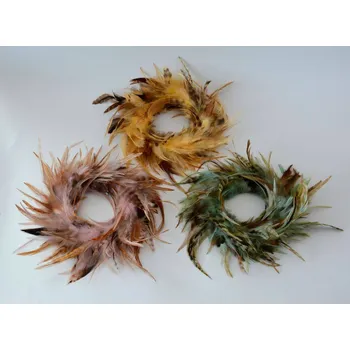 Velikonoční dekorace Věneček z pírek ZELENO-HNĚDÝ