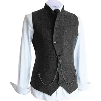 Vlněná pánská vesta k obleku se zavinováním Barva: Černá, Velikost: S