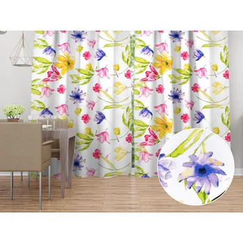 ubrus Bavlněný závěs Sandra SA-481 Žluto-růžové akvarelové květy na bílém 140x140 cm