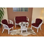 Axin Trading s.r.o. Ratanová sedací souprava Bahama velká bílá, polstr vínový