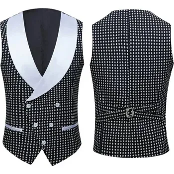 Pánský oblek Pánská dvouřadá vesta k obleku svatební se vzorem Barva: Černá, Velikost: 2XL