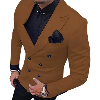 Luxusní pánské dvouřadé sako Barva: Hnědá, Velikost: 4XL