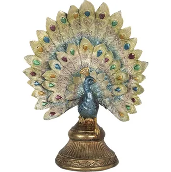 Modro-zlatá dekorace páv – 22x12x30 cm