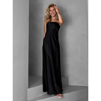 Dámské šaty Černé dlouhé saténové lesklé šaty ABIMA Velikost: M