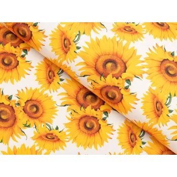 Dekorační látka PML-102 Slunečnice na bílém - šířka 150 cm