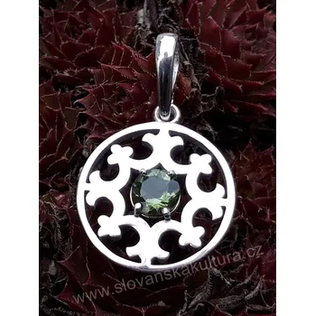 Přívěsek Stříbrný přívěsek s vltavínem - Liliový kruh Rhodiování: Rhodiovaný