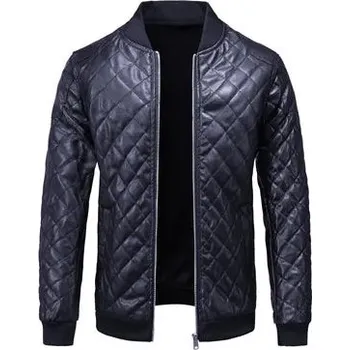 Moto bunda Prošívaná pánská bunda moto PU kůže bez kapuce Barva: Modrá, Velikost: XL