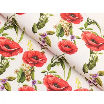 Dekorační látka PML-101 Vlčí máky na bílém - šířka 150 cm