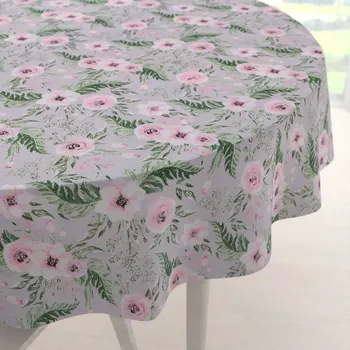 ubrus Bavlněný kulatý ubrus Sandra SA-178 Kvetoucí růže na šedém Ø 100 cm