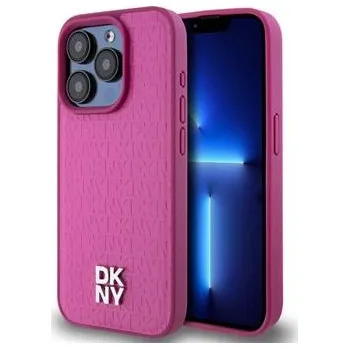 Pouzdro na mobilní telefon DKNY PU Leather Repeat Pattern Stack Logo Magsafe Zadní Kryt pro iPhone 15 Pro Pink