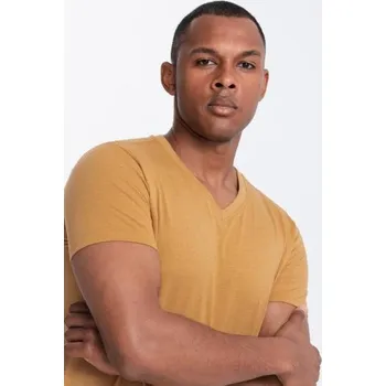 Pánské klasické bavlněné tričko BASIC hořčicový melír