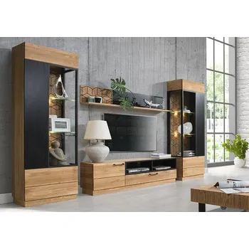 Obývací stěna Obývací stěna, sestava MOSAIC SET1 (10+11+25+35) dub medový/černá