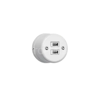 vypínač VINTAGE zásuvka 2x USB A bílá nástěnná keramika K1-2USBM