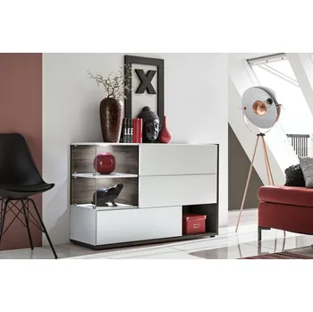 Komoda Komoda SILK s LED osvětlením, bílá/perla elm