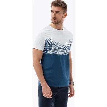 Pánské dvoubarevné tričko s potiskem palmových listů tmavý