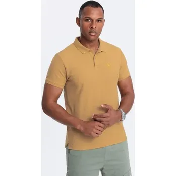 Pánská košile Pánská jednobarevná polokošile BASIC pique knit hořčicová