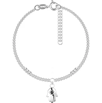 Náramek Dvojitý náramek ze stříbra 925 - Hamsa s výřezem pro oko, černé zirkony, korálky