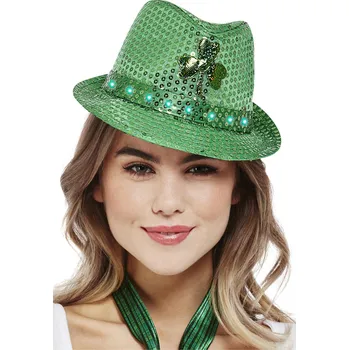 Karnevalový doplněk SmiffysSvítící zelený klobouk s čtyřlístkem - Saint Patrick's Day