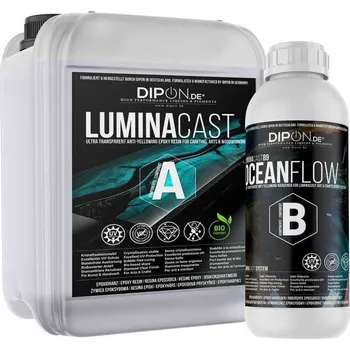 Průmyslové lepidlo DIPON LuminaCast 9 Ocean Flow 7,5 kg - Nízko viskozní epoxidová pryskyřice, tloušťka 10 cm
