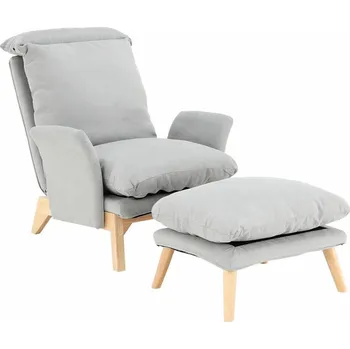 Křeslo Designové relaxační křeslo ZANDER s taburetem, světlešedá/přírodní