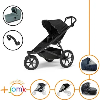 Kočárek Set 7v1 Thule Urban Glide 3 Black 2024 + madlo + korbička Mid blue + JOMK příslušenství
