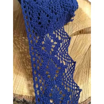 Krajka Bavlněná krajka šíře 46 mm paličkovaná modrá tmavá, délka krajky 1,45 m