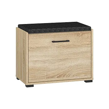 Botník CAMERON 01- botník 1K, lamino dub sonoma/ čalouněný sedák Černá eco kůže prošívaná, (ML) (CARO01=1BALÍK)(K150) NOVINKA