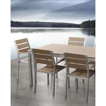 Zahrada Sada zahradních židlí ze 6 hnědých kovových nohou ze syntetického dřeva, stohovatelná moderní Beliani