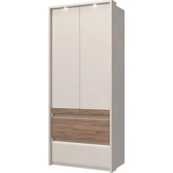 Šatní skříň Dvoudveřová šatní skříň s LED osvětlením Artemisia - dub tobacco/béžová