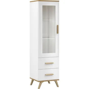 Obývací stěna Falco Vitrína Roky 6 police skleněné, bílá/dub artisan